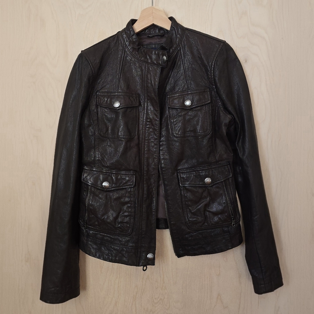 Martin + Osa Women's Leather Motorcycle Jacket Dark Brown